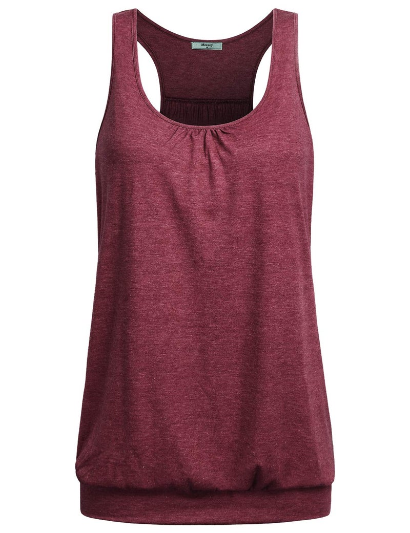 Miusey Yoga Tops Womens Sleeveless Round Neck Tops Racerback Workout Shirts Long Tank Tops Loose Fit for Women Fitness Clothes(Large, Wine Red-2) - Image 1